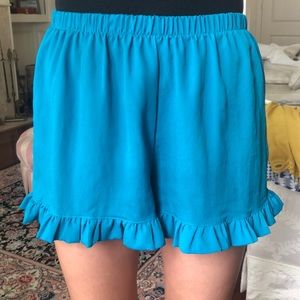 Satin electric blue ruffle shorts